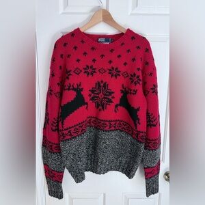 Vintage Hand Knit Polo by Ralph Lauren Reindeer Sweater